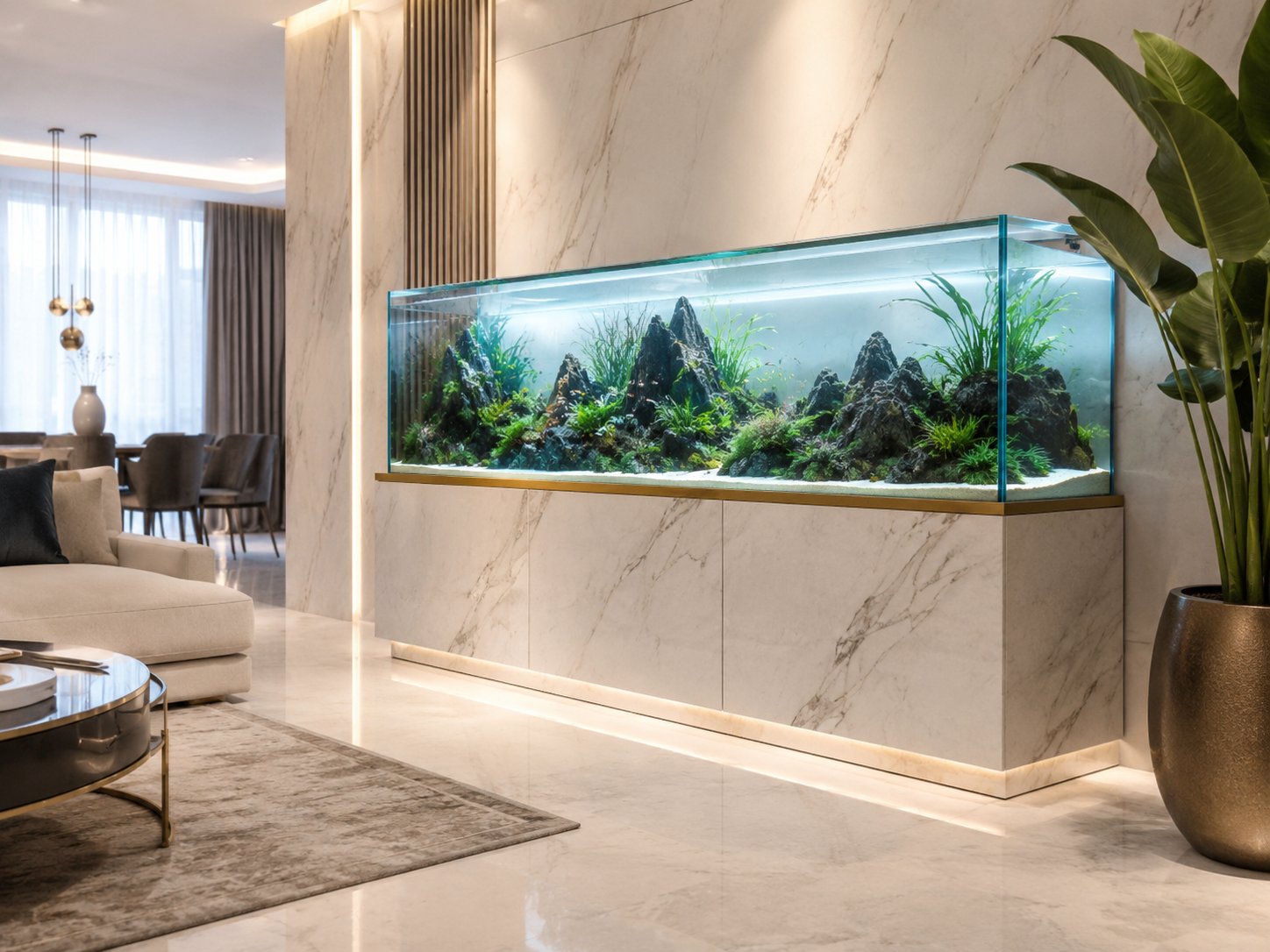 Aquarium avec meuble / marbre — réalisé par O&M Aquascape